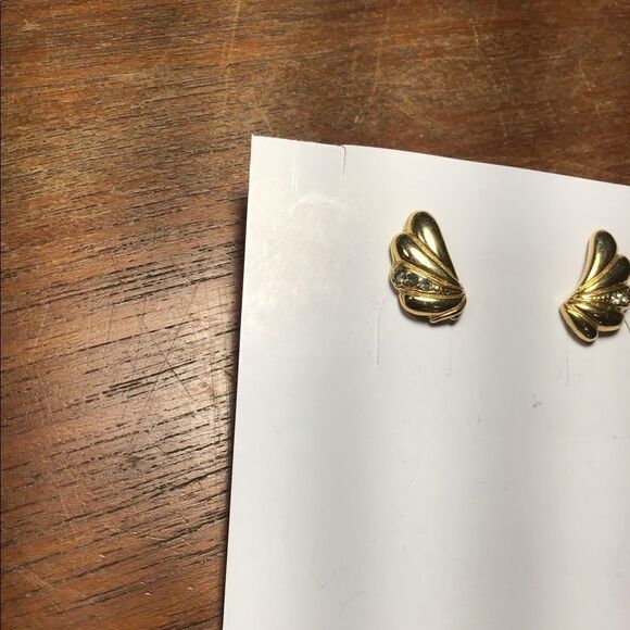 Gold & Rhinestone Stud Earrings, 1/2”, Vintage - Picture 3 of 8
